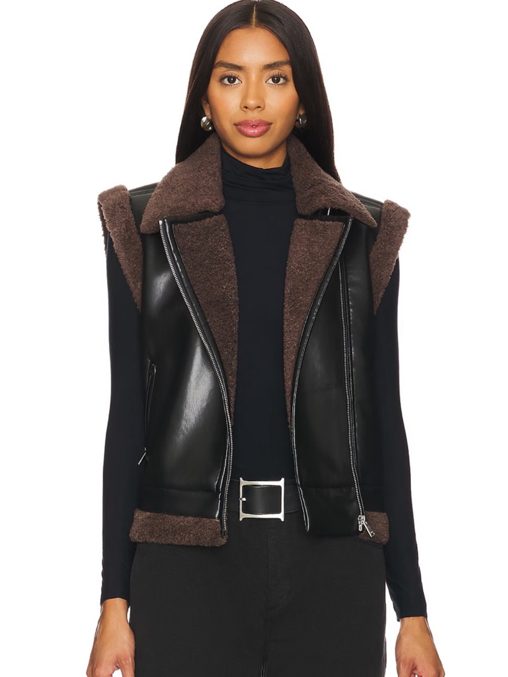 SIMKHAI Daniels Faux Leather Sherpa Vest